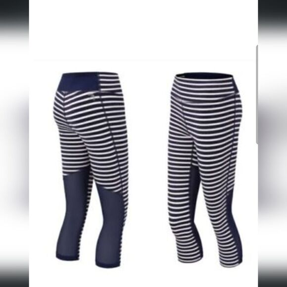 J Crew New Balance Navy White Striped Leggings Mesh - Picture 1 of 8